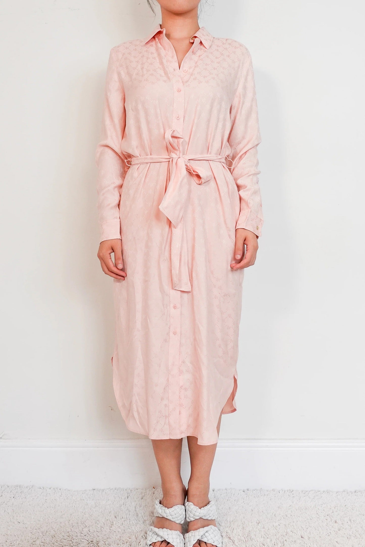 jacquard logo pink shirt dress