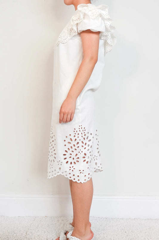 open-knit midi white dress